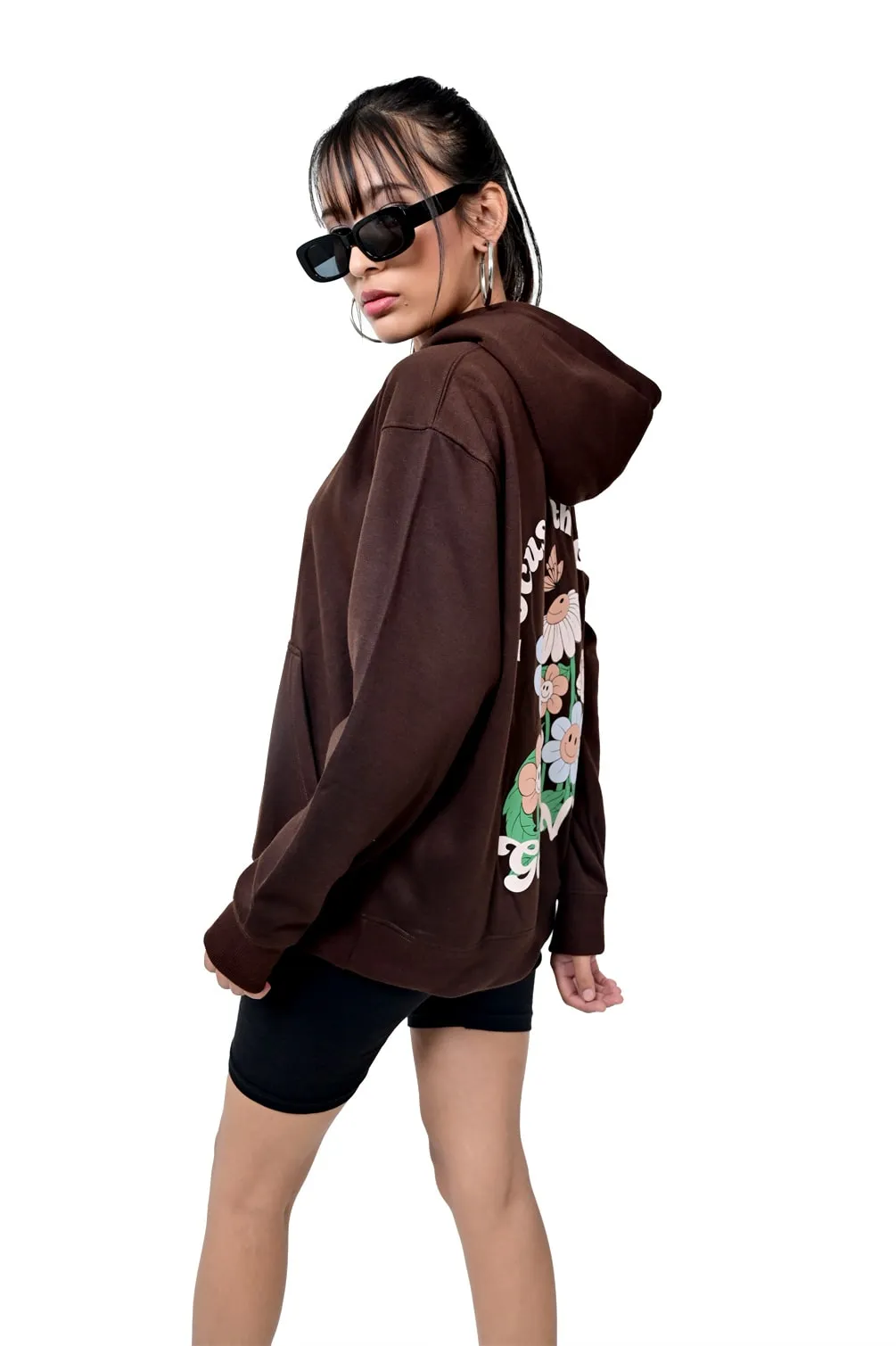 Printed Brown Oversized Hoodie