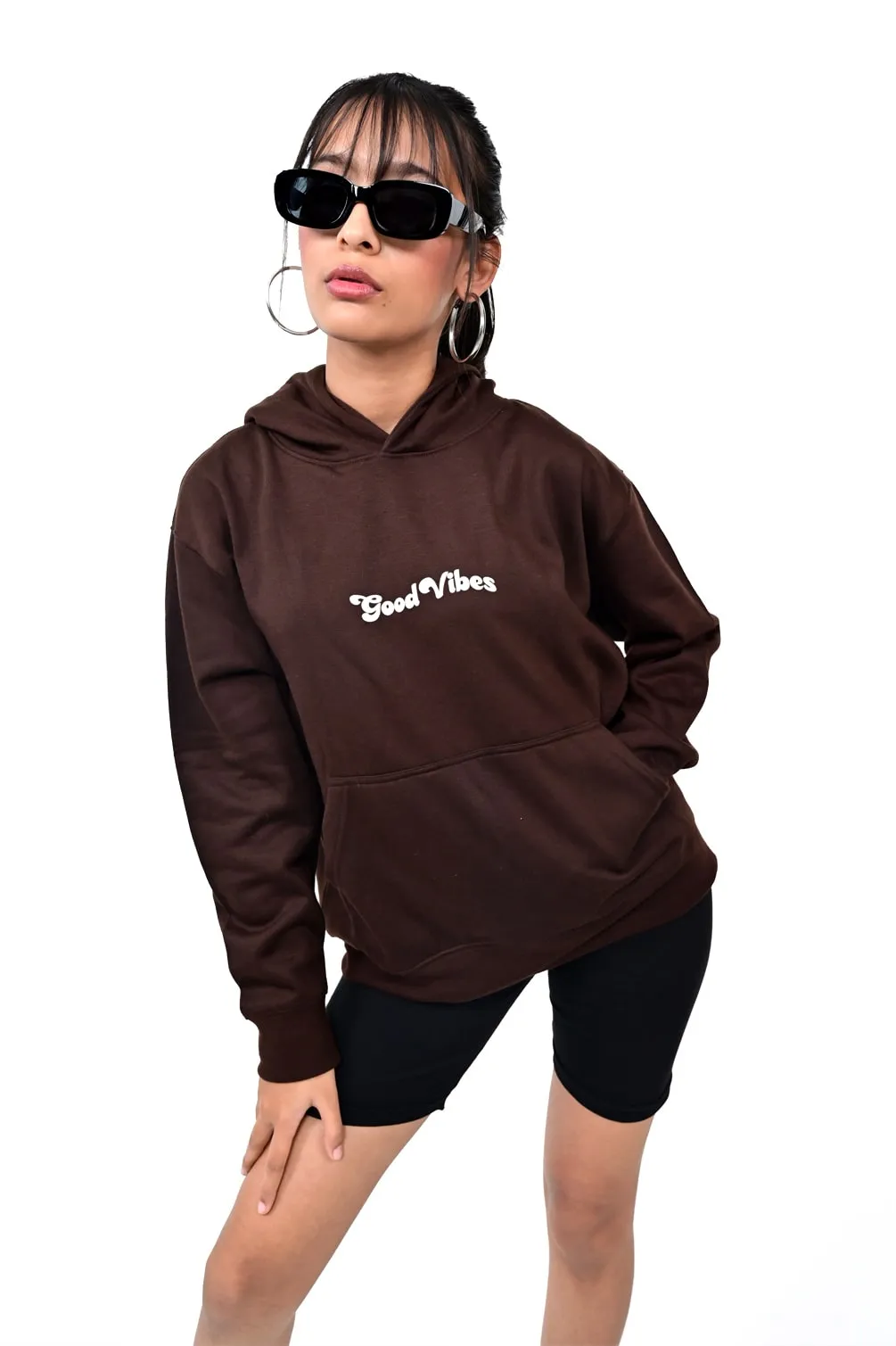 Printed Brown Oversized Hoodie