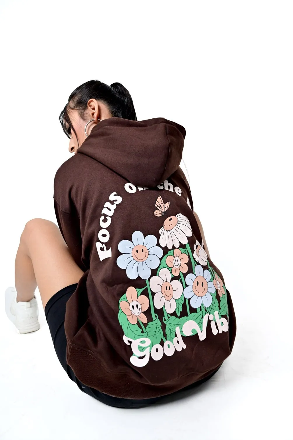 Printed Brown Oversized Hoodie