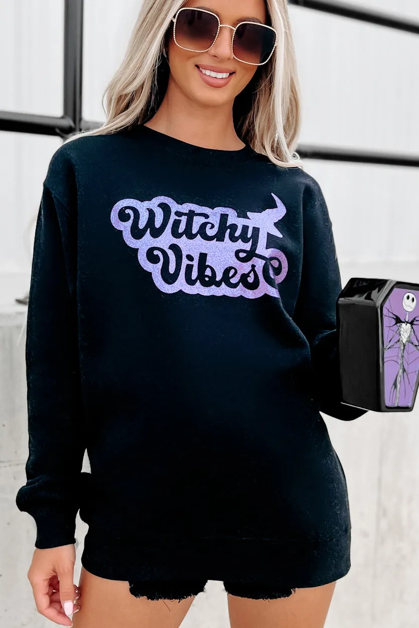 "Witchy Vibes" Glitter Graphic - Multiple Shirt Options (Black) - Print On Demand