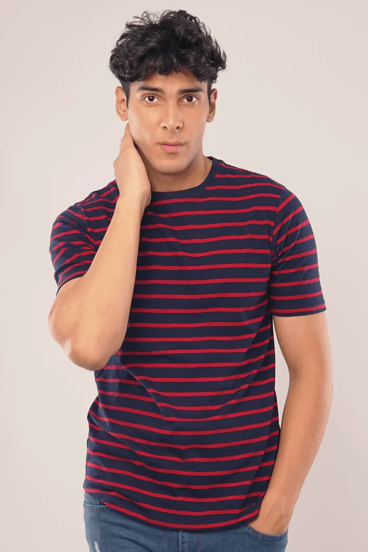 Red Stripes Half Sleeve T-Shirt