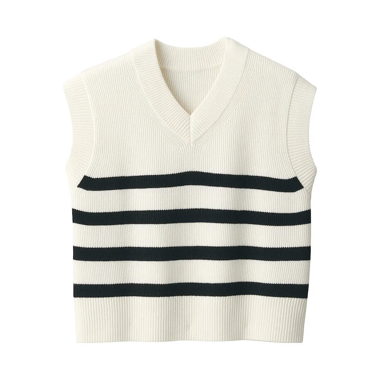 Ribbed Knit V-Neck Short Sweater Vest