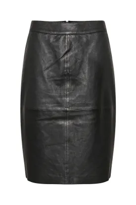 Saint Tropez Safia Black Leather Midi Skirt