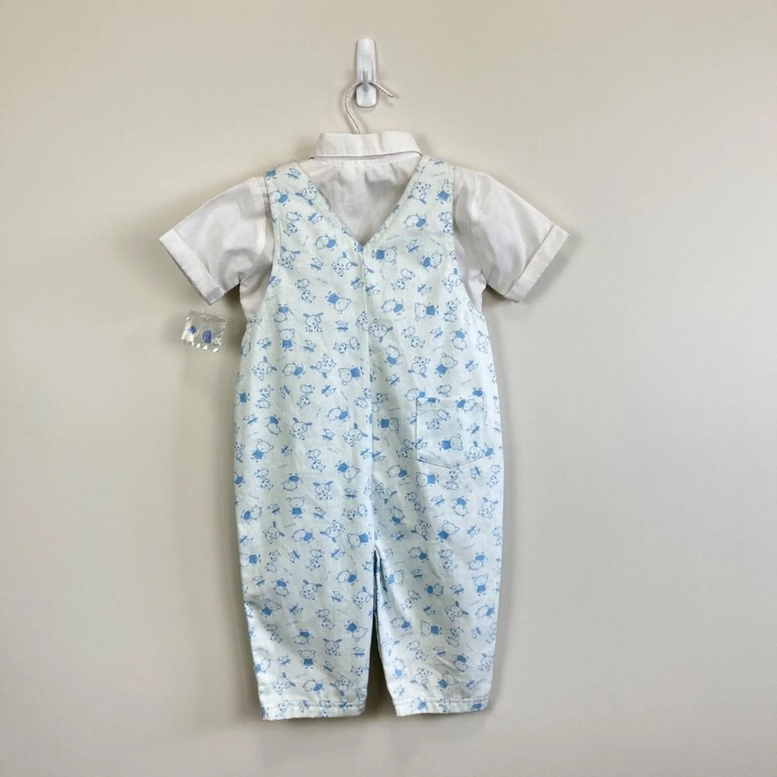 Sarah Louise England White Blue Animal Print Overalls Set 18 Months NWT