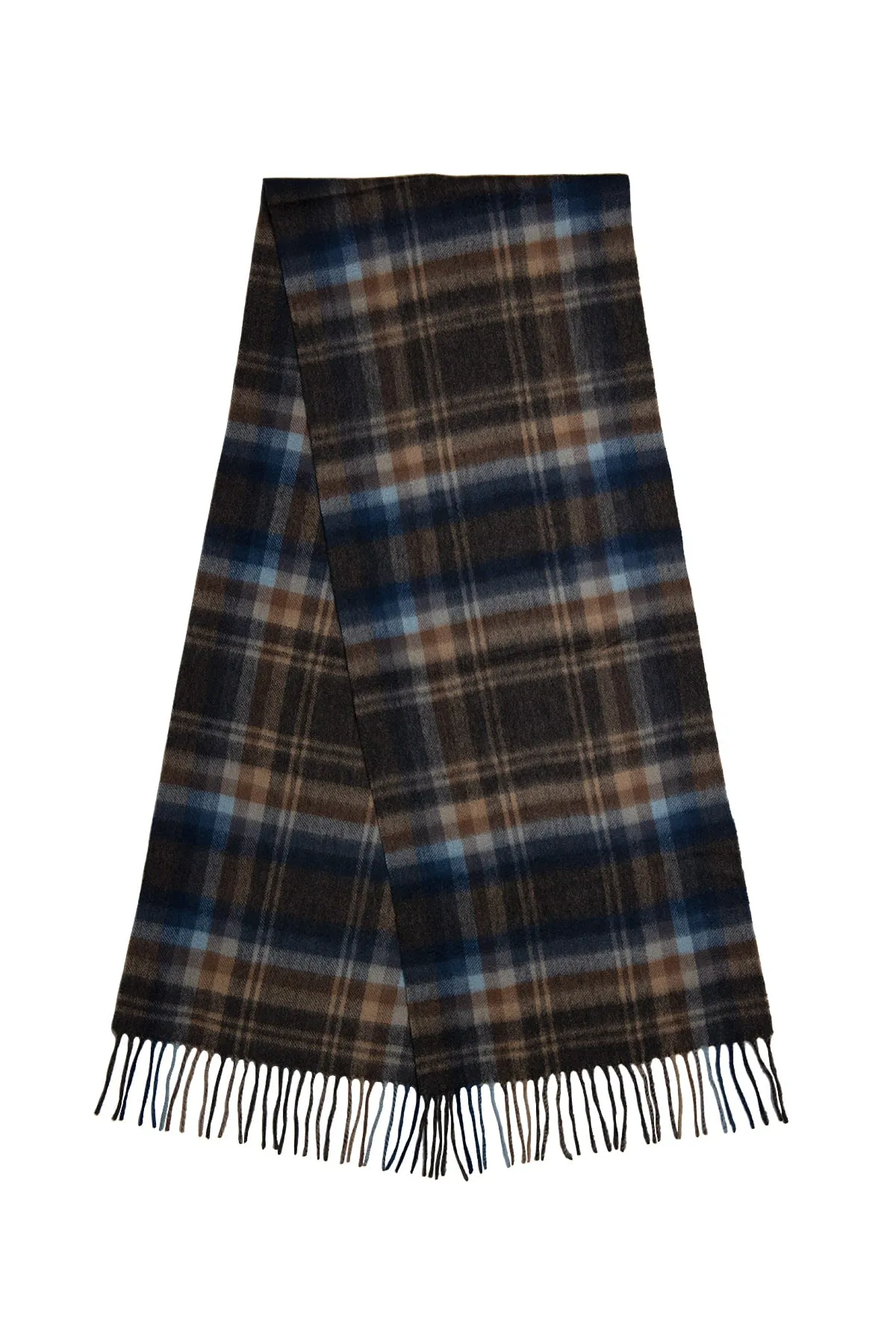 Saranac Lake Plaid Cashmere Scarf, Grey / Brown / Blue