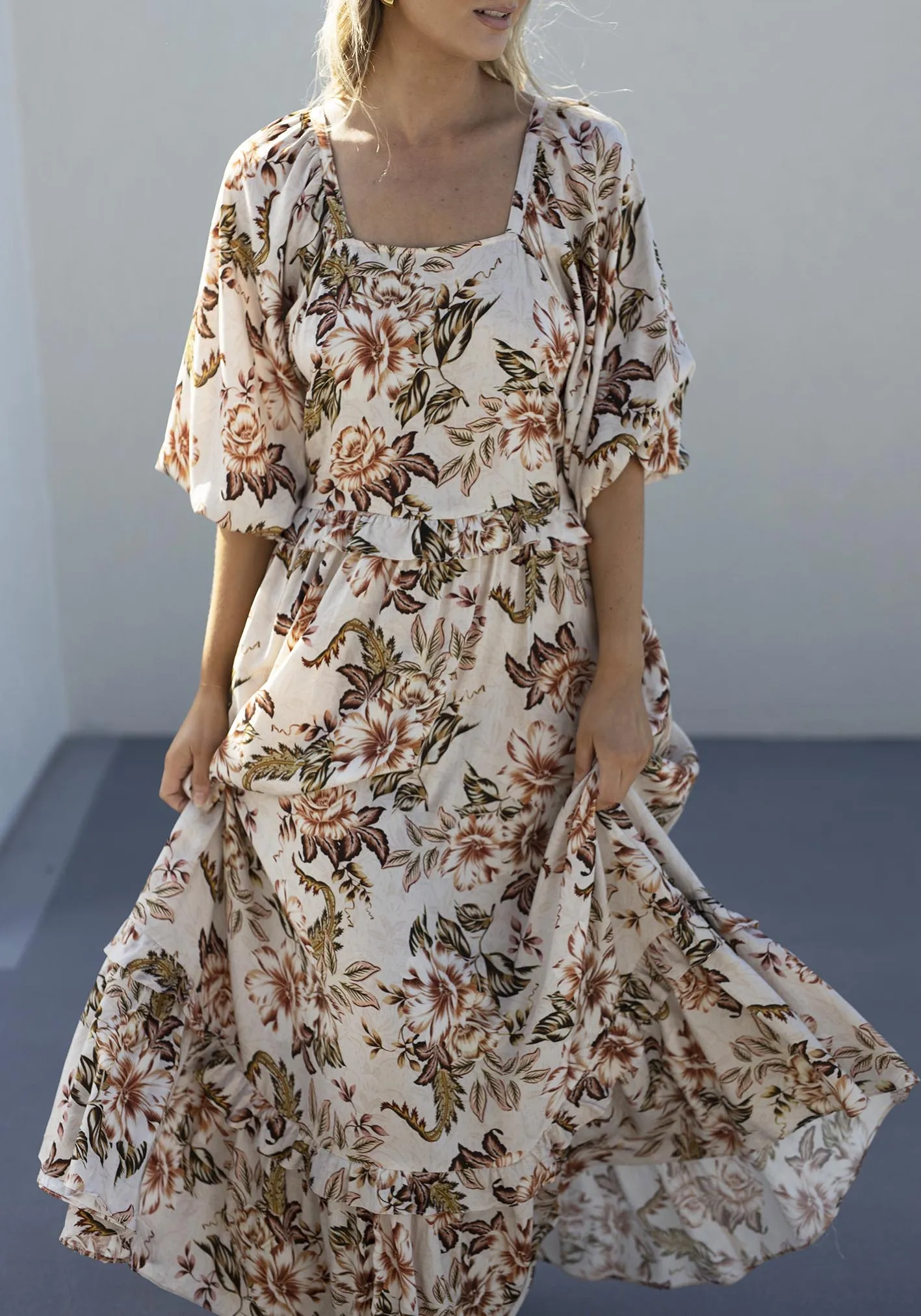 Savannah Blooms Maxi Dress with Sleeve