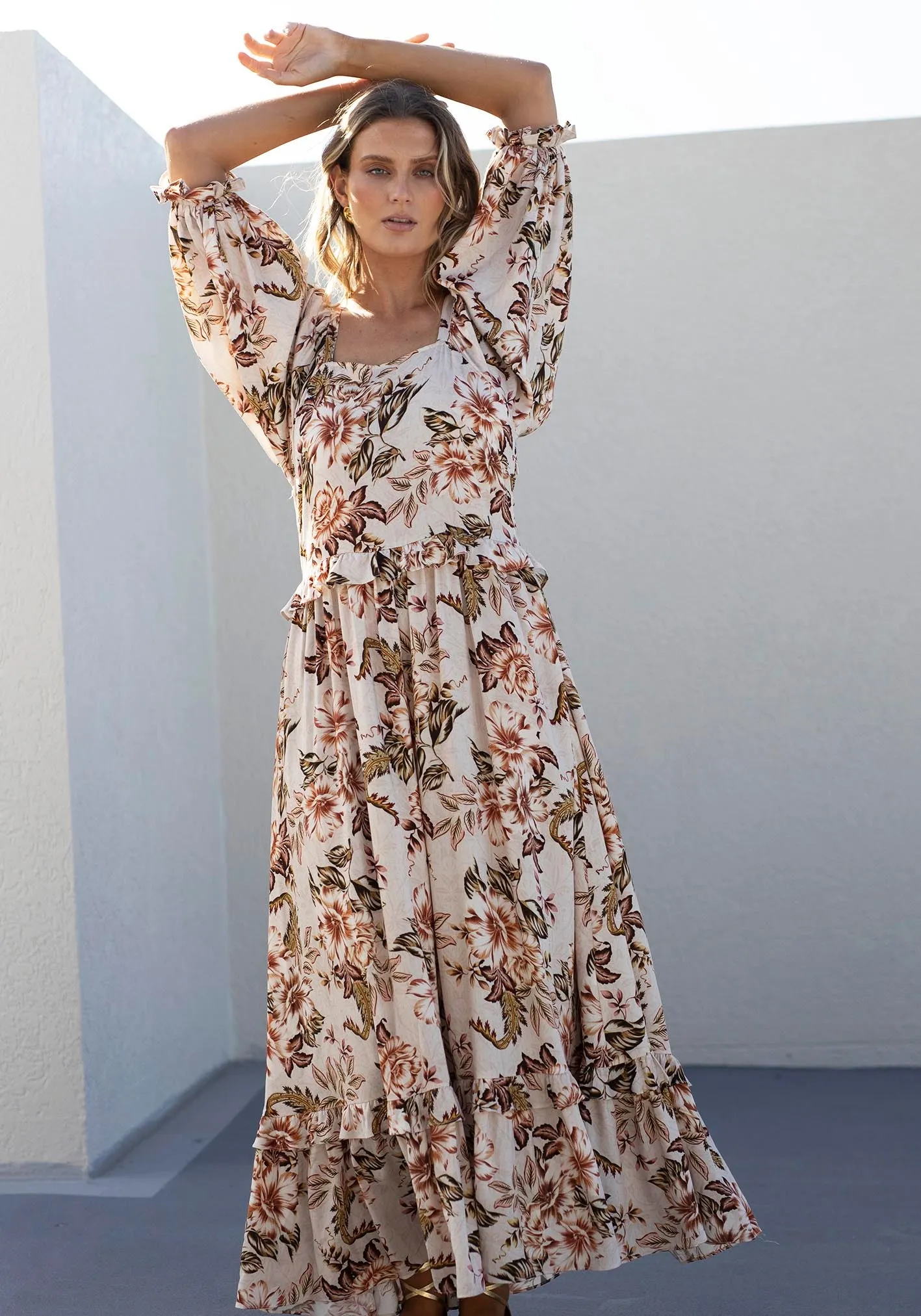 Savannah Blooms Maxi Dress with Sleeve