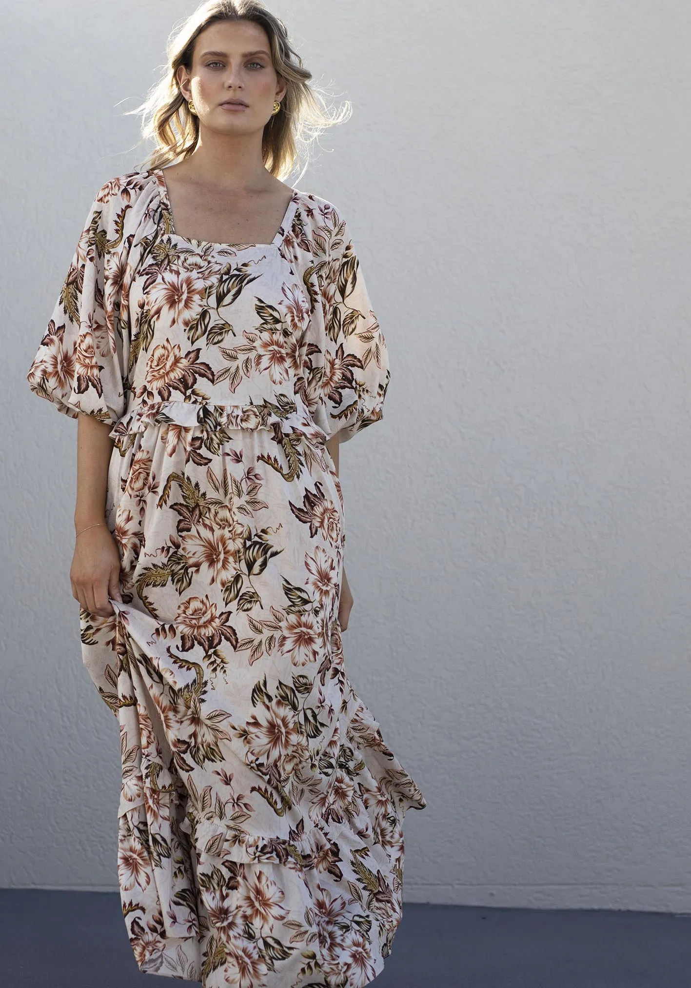 Savannah Blooms Maxi Dress with Sleeve