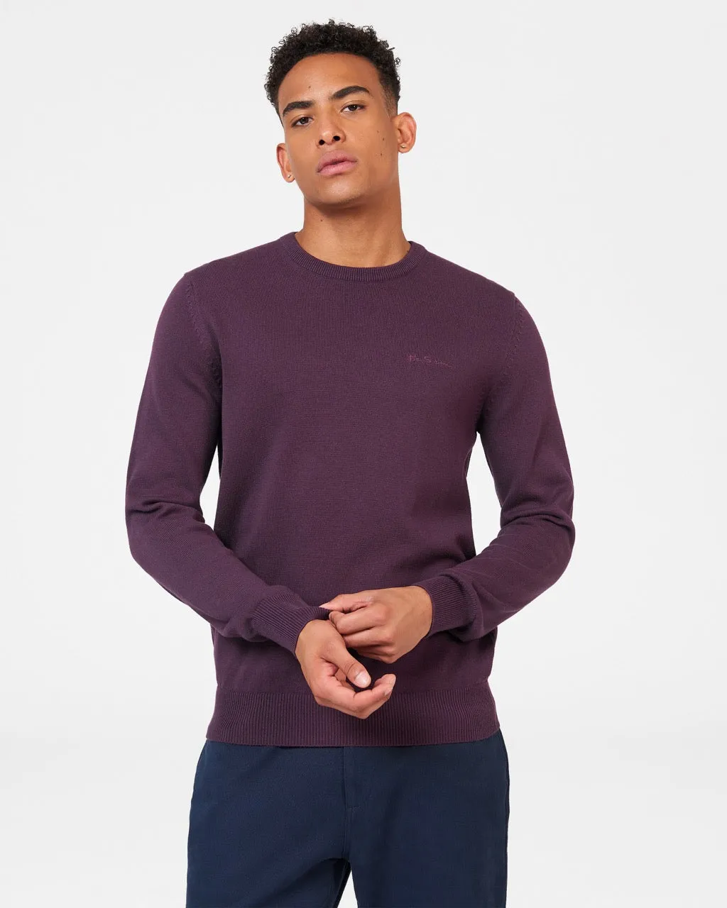 Signature Knitted Crewneck Sweater - Plum