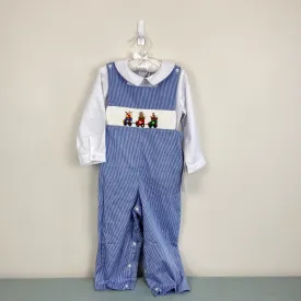 Silly Goose Smocked Christmas Train Longall Overalls Set 3T NWT