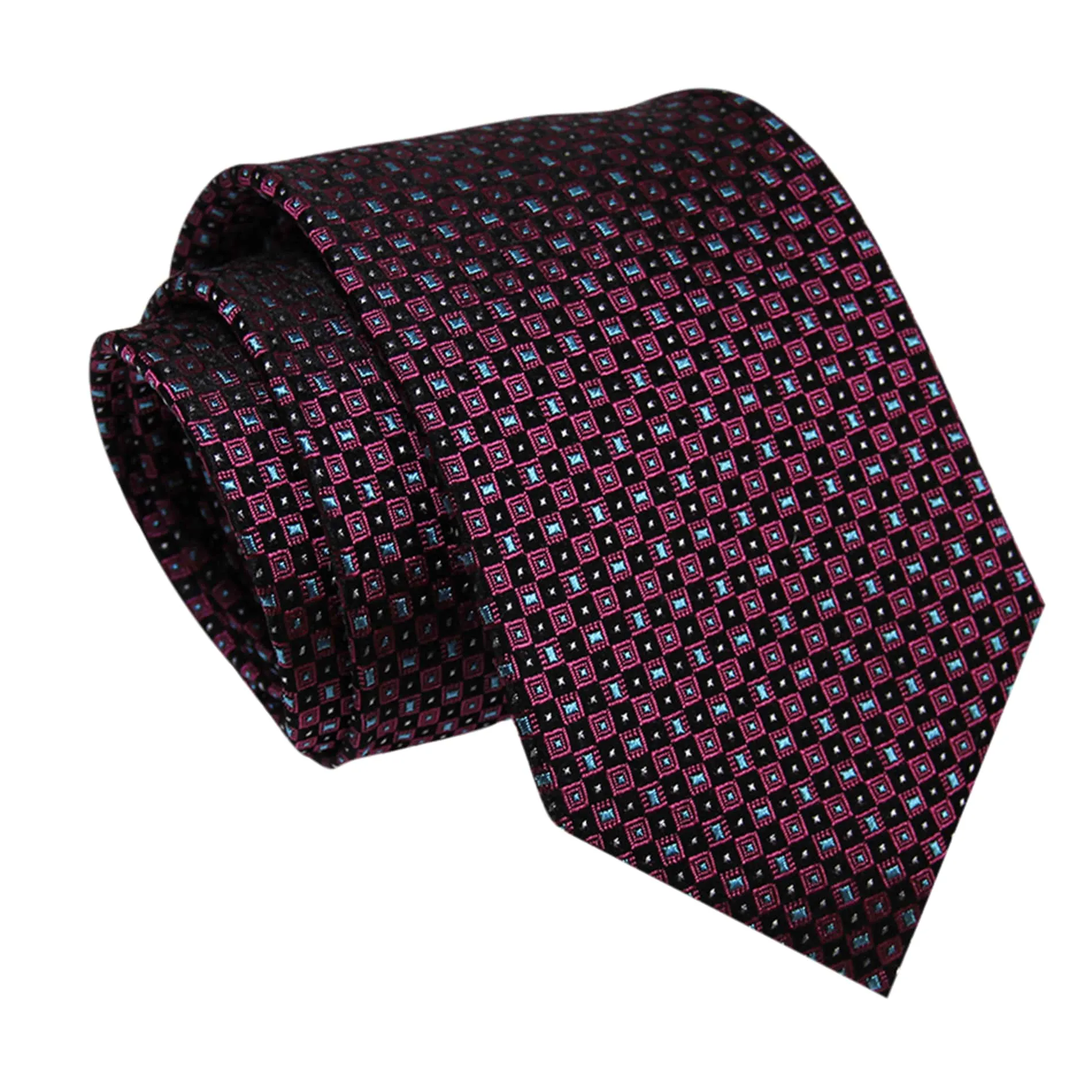 Stafford Squares Silk Tie, Burgundy / Light Blue