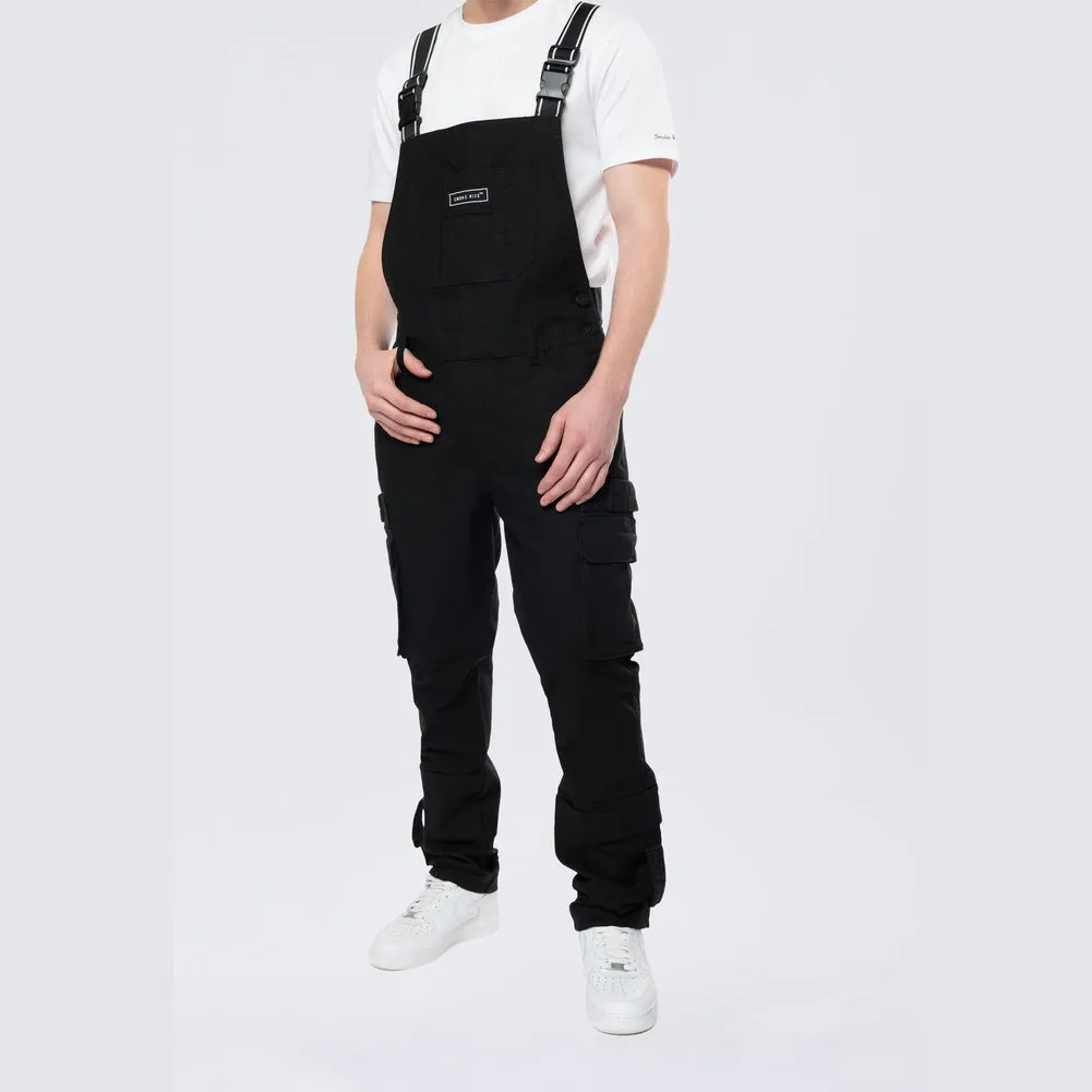 Tapered Cargo Strap Canvas Overalls - Black