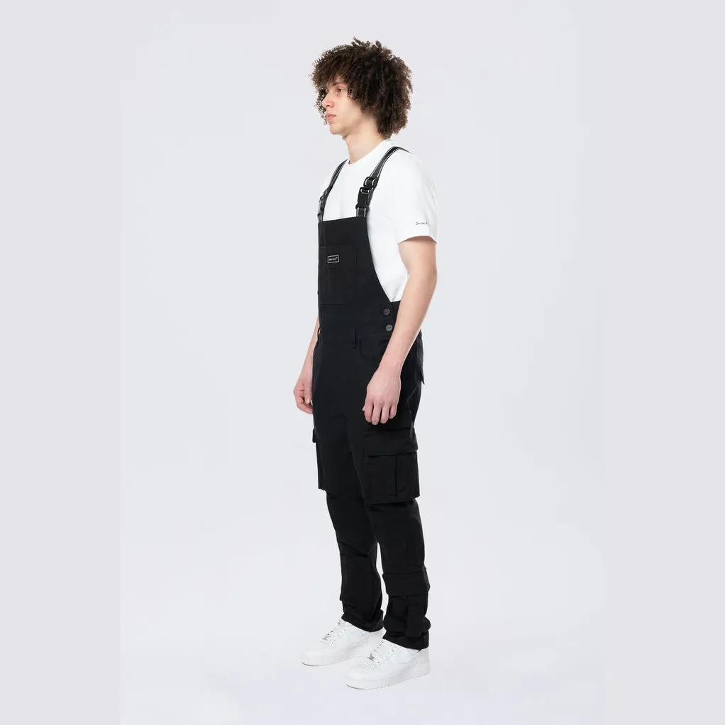 Tapered Cargo Strap Canvas Overalls - Black