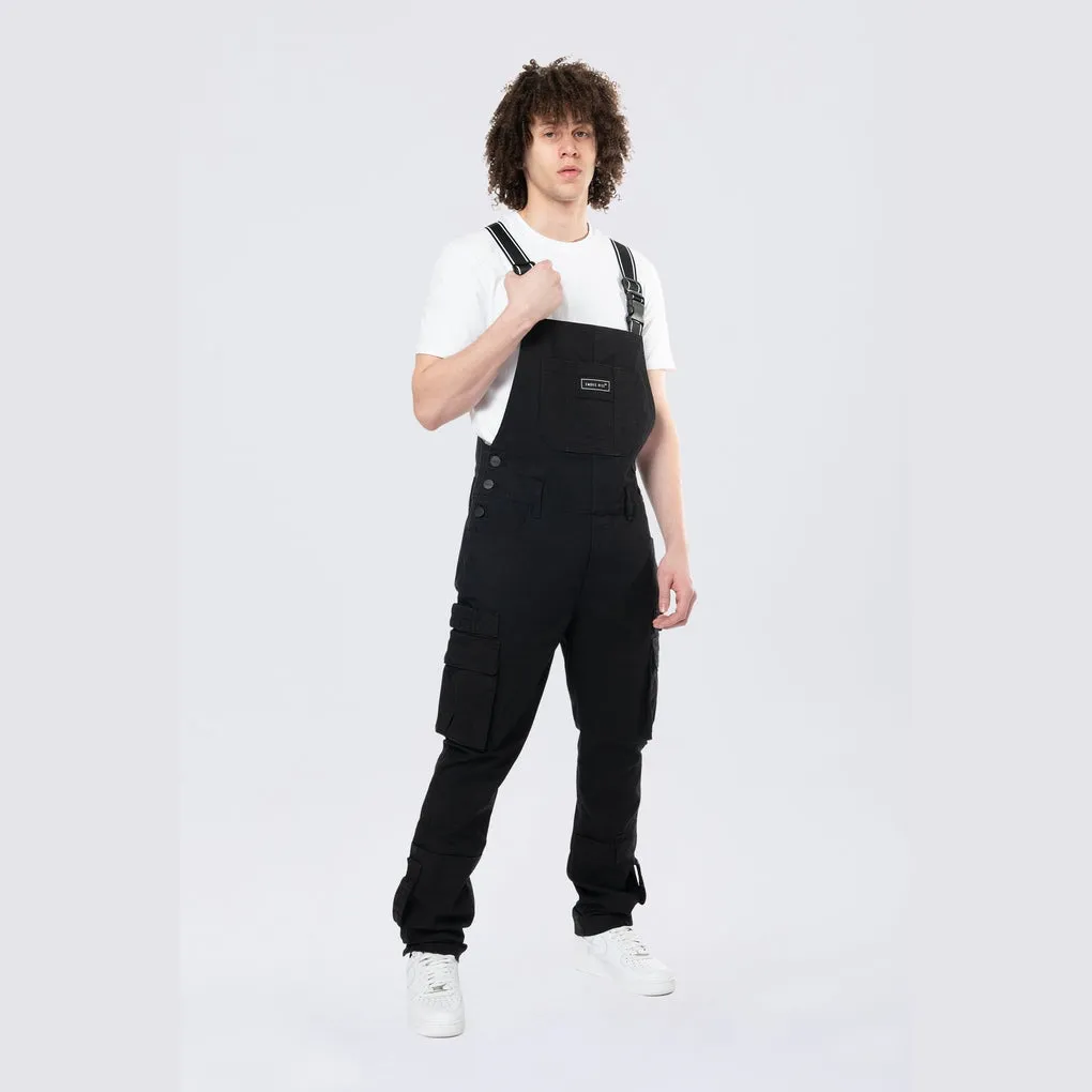 Tapered Cargo Strap Canvas Overalls - Black