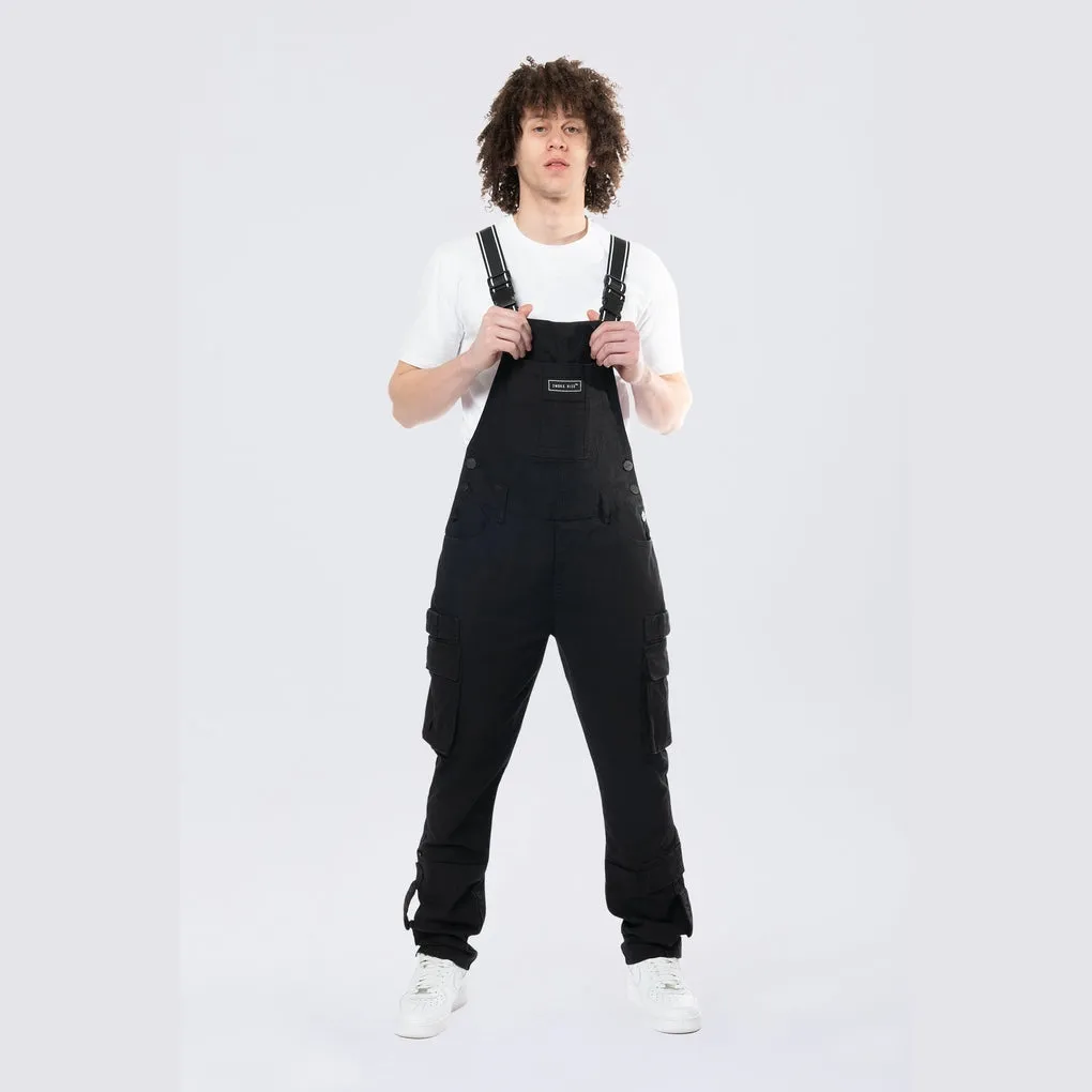 Tapered Cargo Strap Canvas Overalls - Black