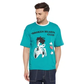 Teal Blue Broken Hearts Graphic Oversized Tee