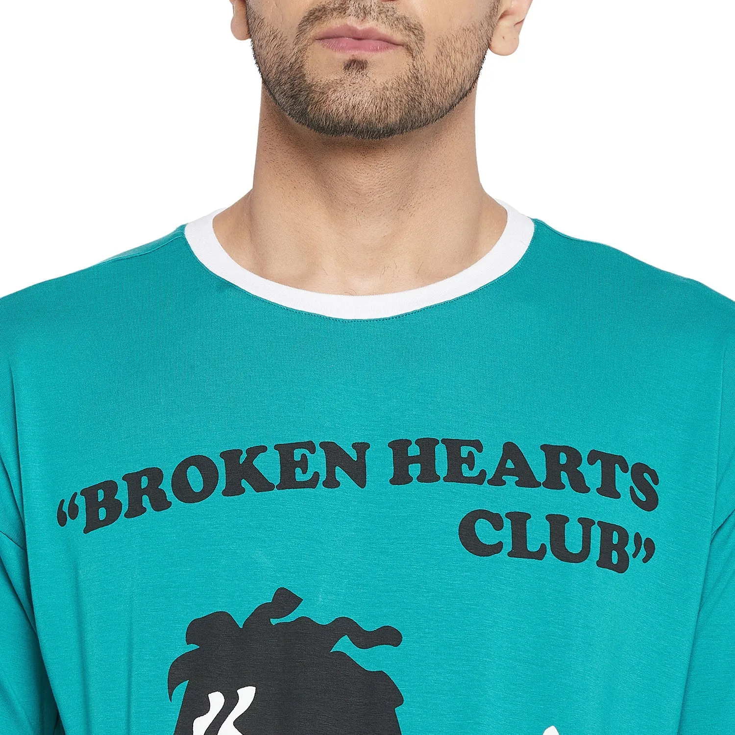 Teal Blue Broken Hearts Graphic Oversized Tee