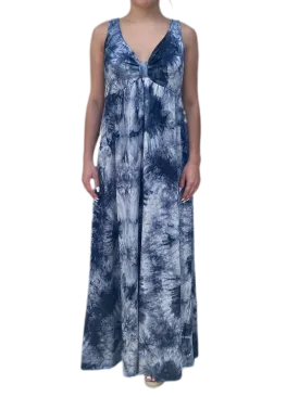 V neck maxi dress  in our light weight rayon French Terry navy tie dye Jersey