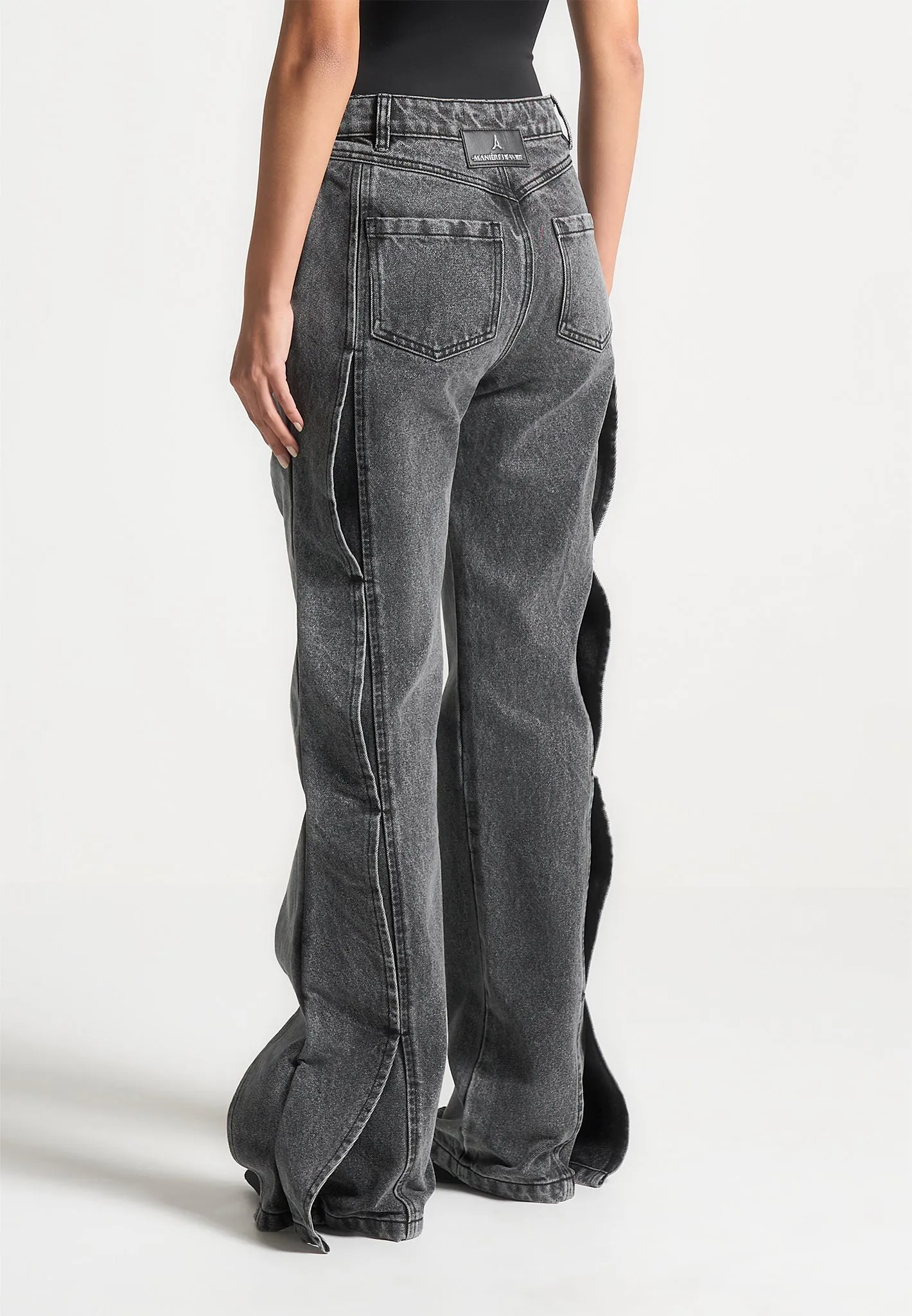 Wave Detail Boyfriend Jeans - Washed Grey