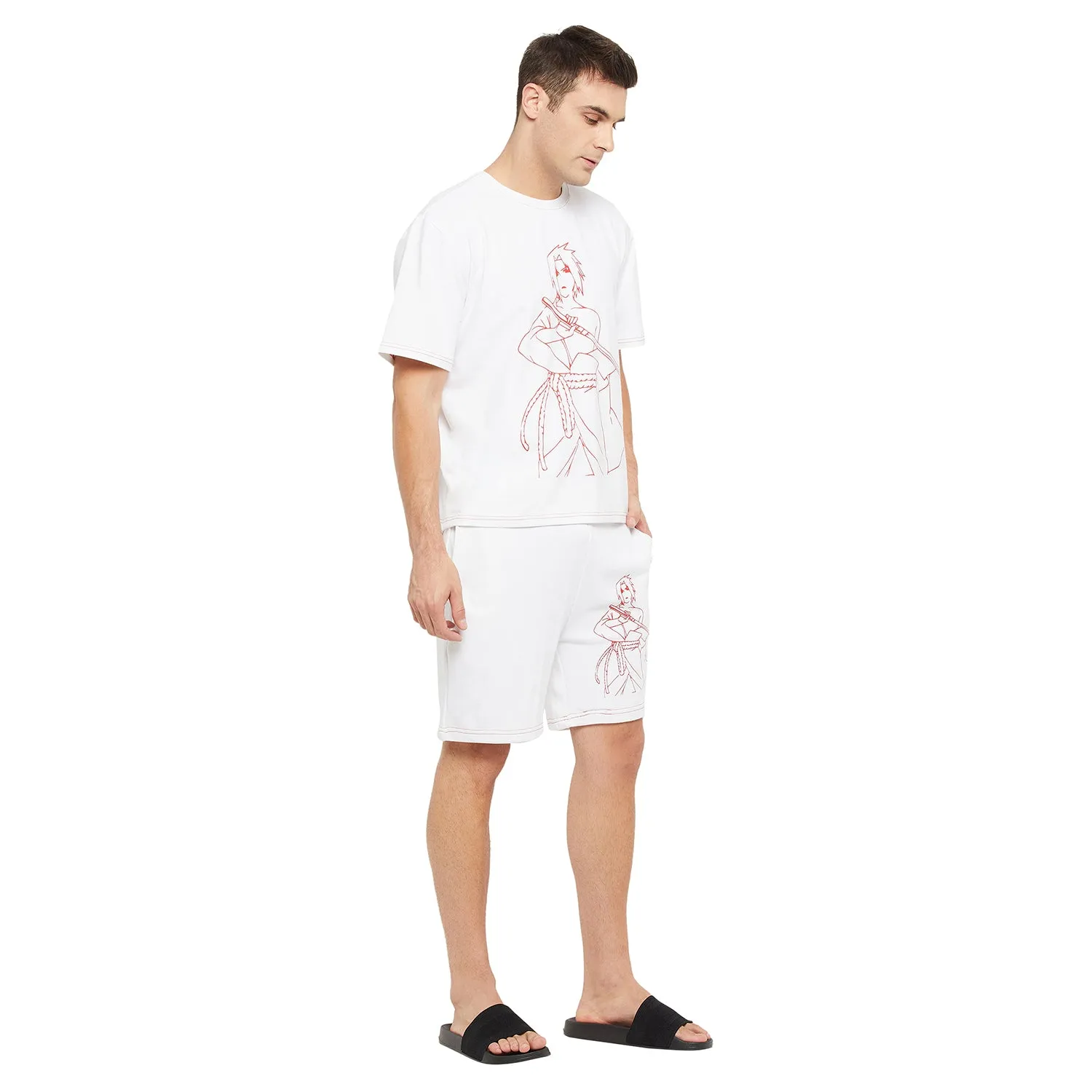 White Naruto Boxy Fit Tshirt and Shorts Clothing Set