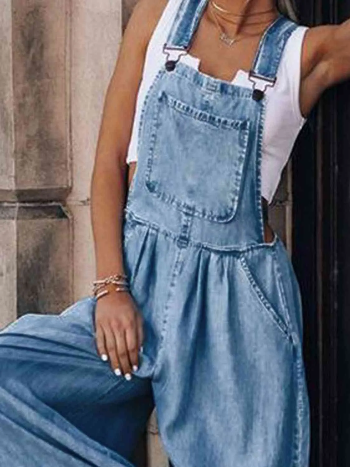 Wide Leg Denim Overalls (S - 2X)