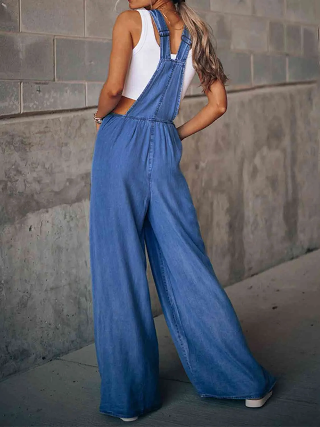 Wide Leg Denim Overalls (S - 2X)