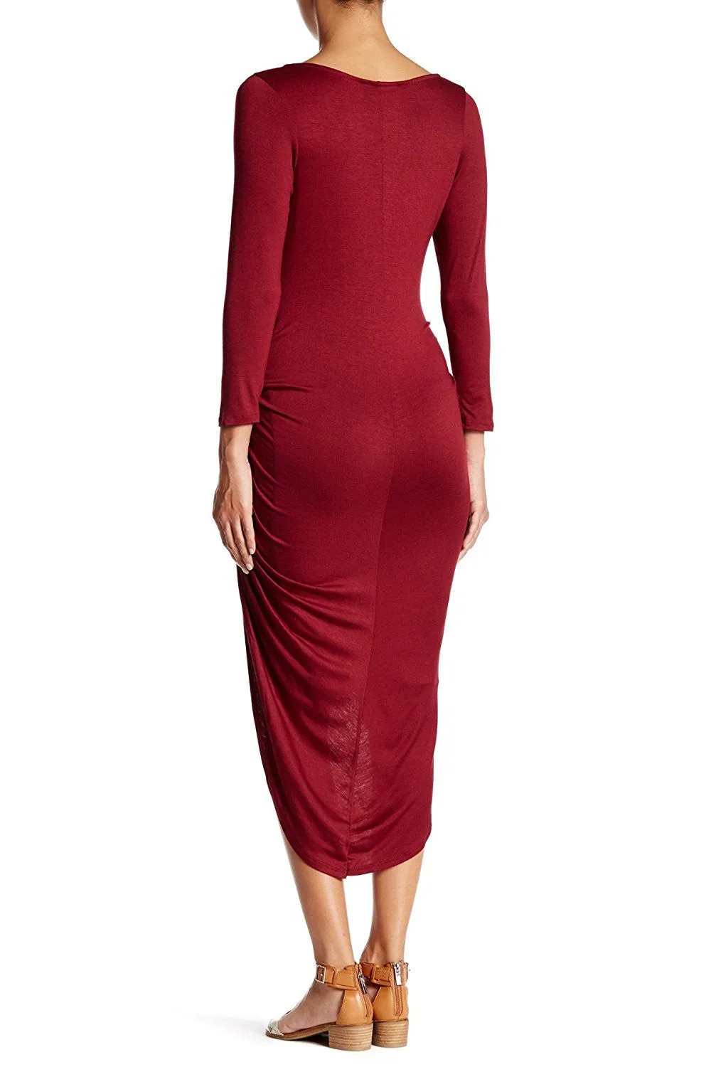 Womens Grey or Burgundy 3/4 Length Sleeve Knot Dress