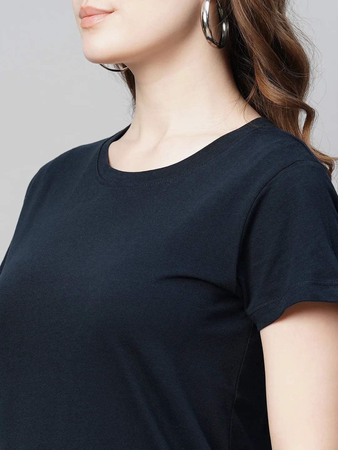 Women's Navy Cotton Regular Fit Tshirt